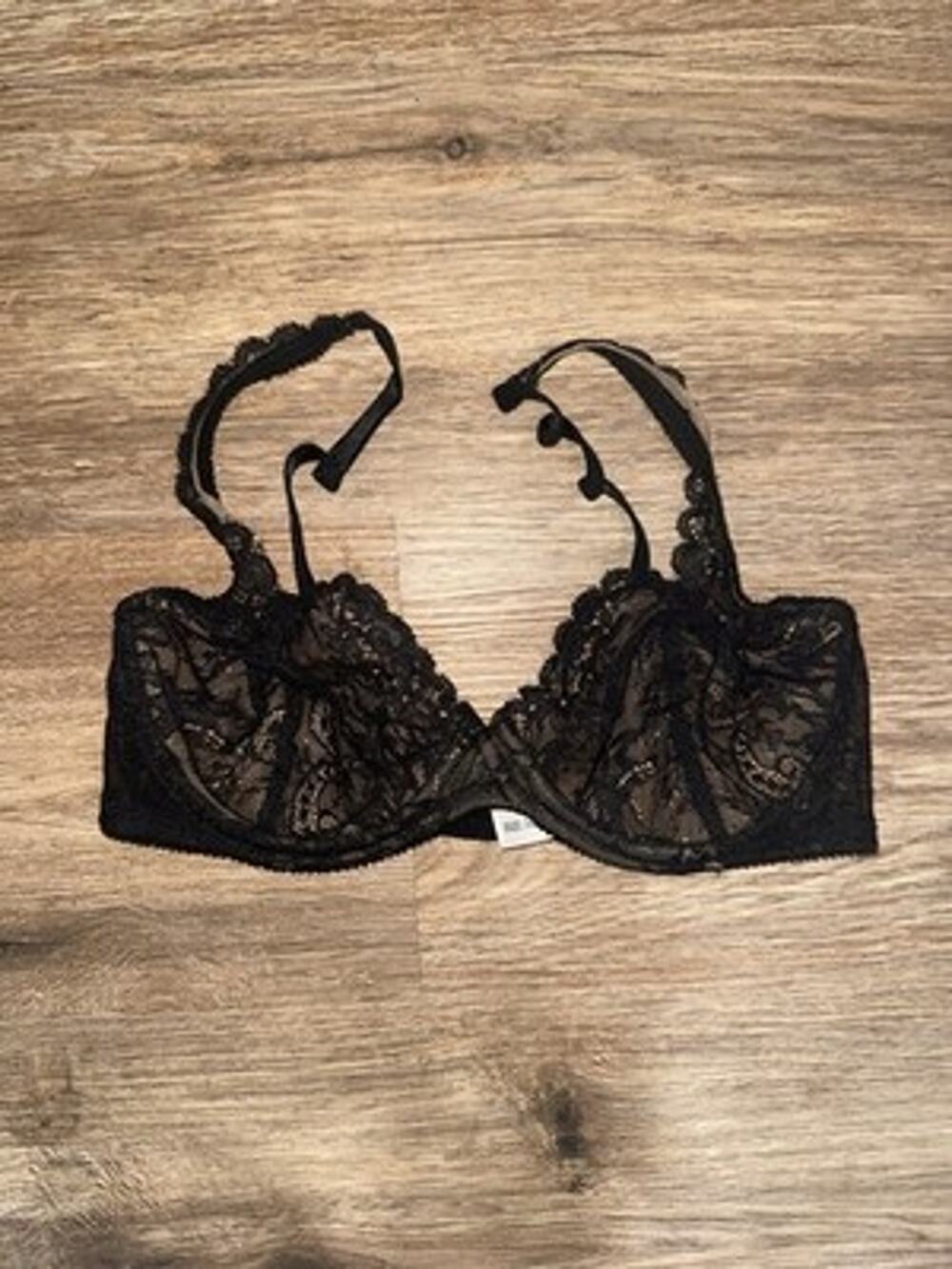 On Gossamer Black Floral Lace Unlined Underwire Bra Size 34